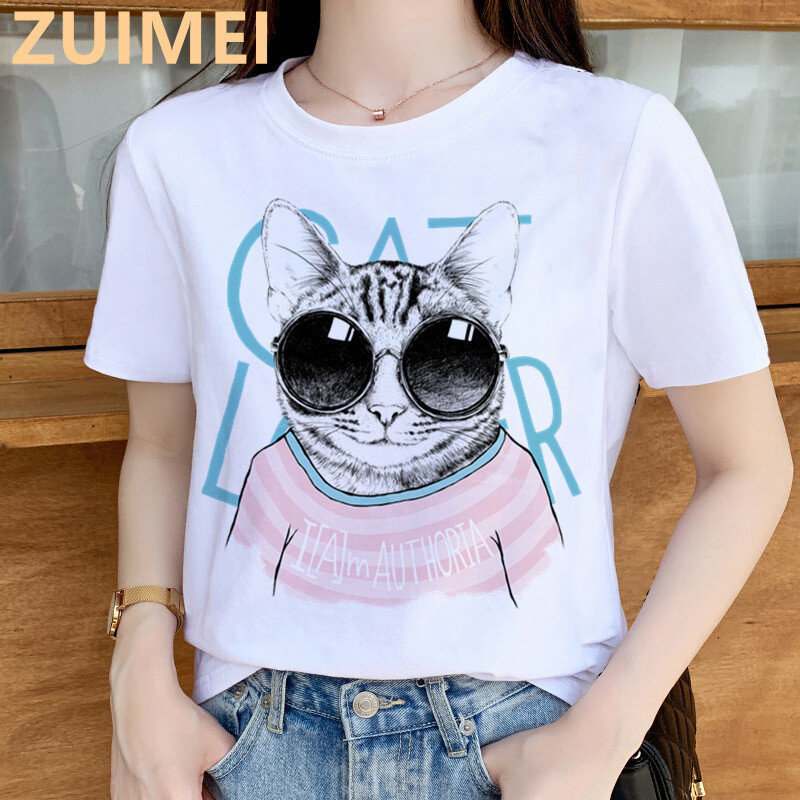 T-shirt à manches courtes et col rond pour femme, décontracté et simple, avec imprimé de chien mignon et drôle, Harajuku, livraison directe