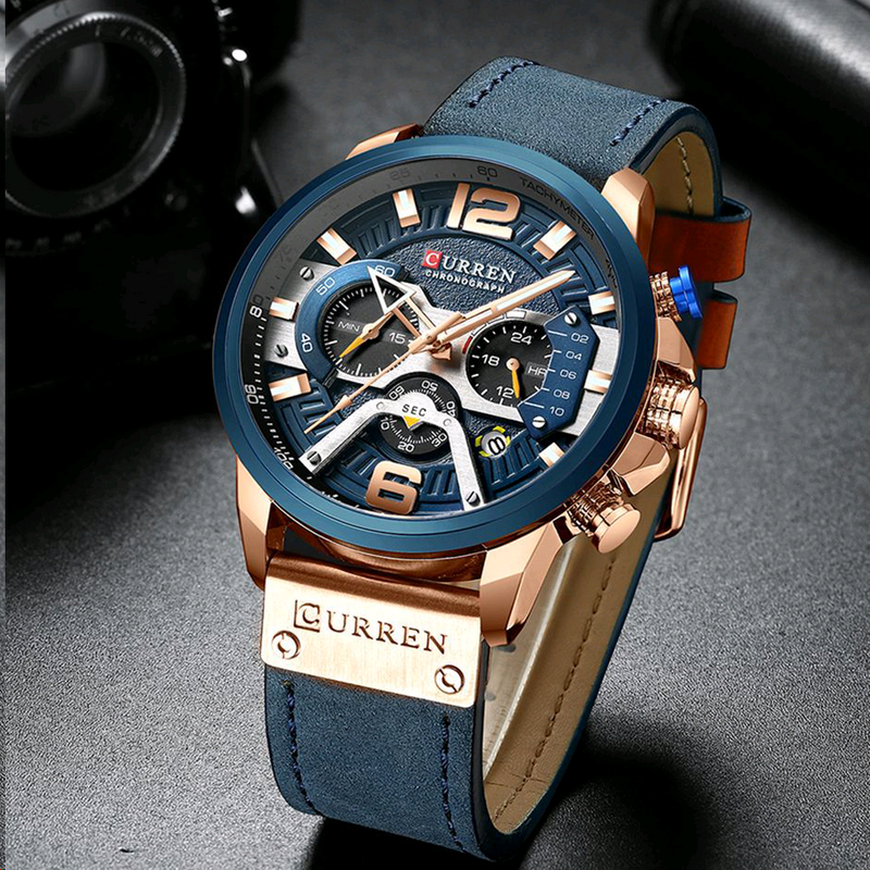 CURREN-Reloj de pulsera de cuarzo para hombre, cronógrafo deportivo de lujo, resistente al agua, de negocios, de cuero, 8329
