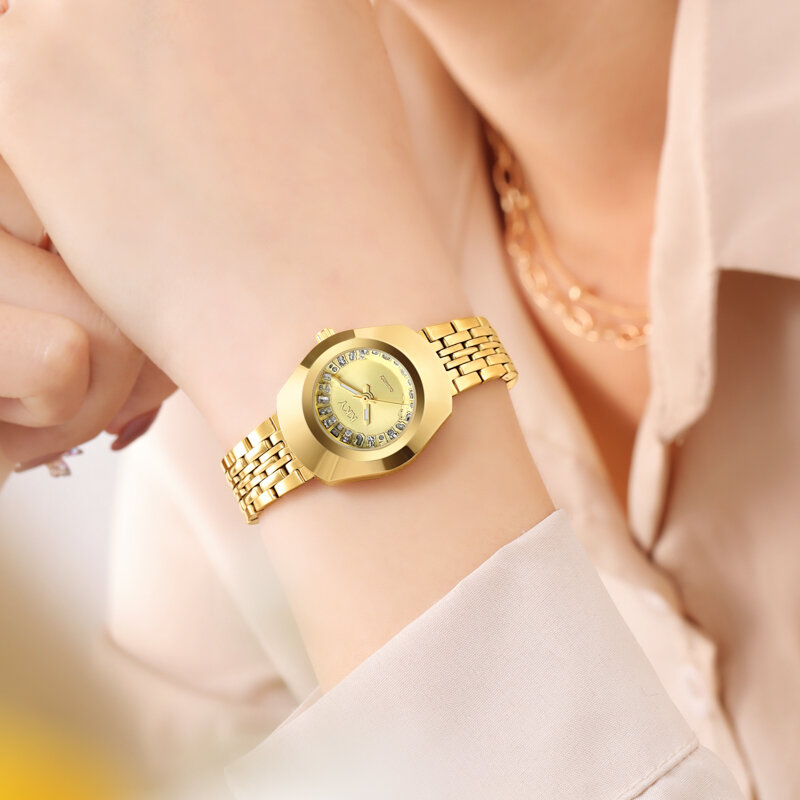 Jam tangan emas diskon besar!!! KKY jam tangan pasangan, jam tangan olahraga kuarsa merek terkenal Stainless Steel mewah 2024