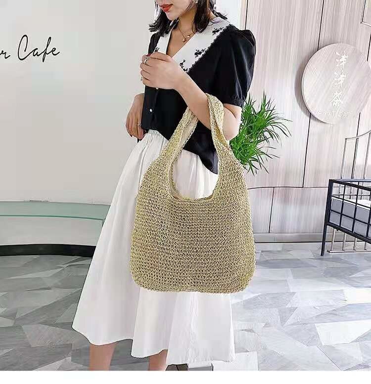Женская плетеная сумка ручной работы, Вместительная женская сумка-тоут, пляжная сумка для отпуска, летняя сумочка из соломы Bolsa