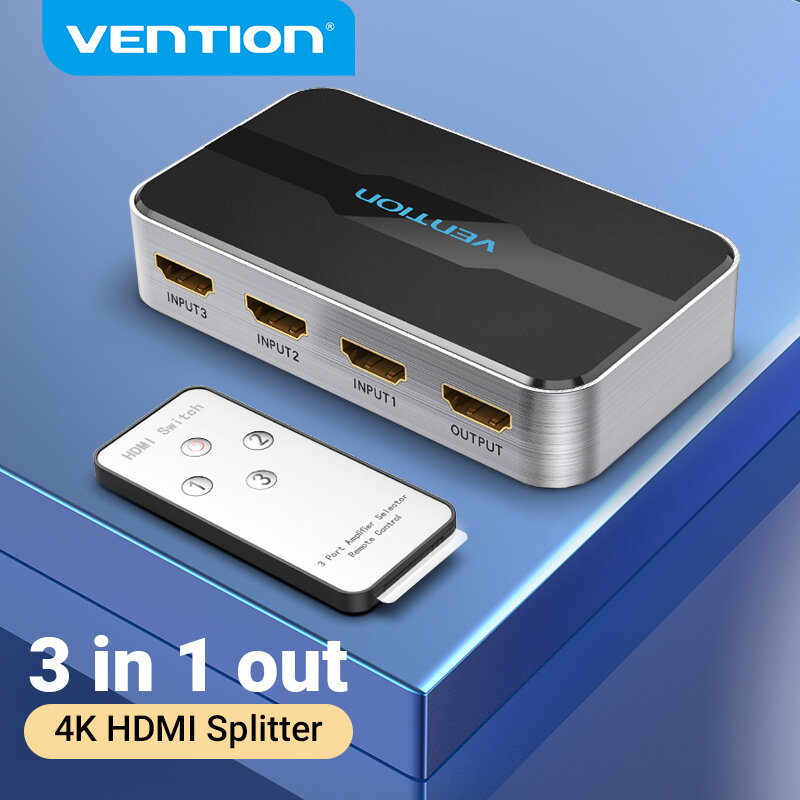 HDMI коммутатор Vention, 4K/60 Гц, 3 входа, 1 выход, HDMI 2,0, переключатель, адаптер для смарт-бокса, ТВ-проектора, PS3/4, 3 × 1, HDMI 2,0, сплиттер