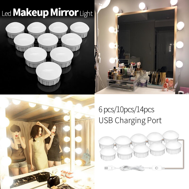 Lâmpada LED para vestir, Vanity Light, Espelho de maquiagem, Cabo USB, Lâmpada de parede, Decoração do banheiro, 12V