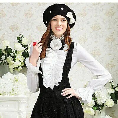 New Victorian Flounce Blouse Women OL Office Ladies Business White Shirt High Neck Frilly Ruffle Cuffs Shirts Female Blouses