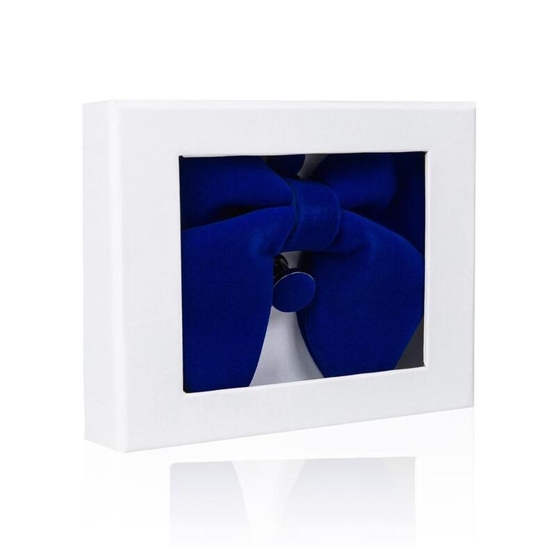 Novelty Darkviolet Mens Pre-Tied Oversized White Bow Tie Tuxedo Velvet Bowtie Cufflinks Hanky Sets Gift Box Many Color Gift Man