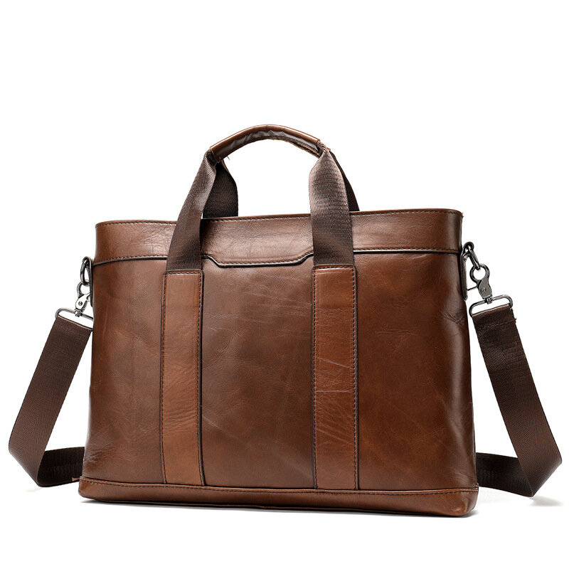 Кожаный портфель, мужской, деловой портфель на плечо, портативный портфель для ноутбука 14 дюймов