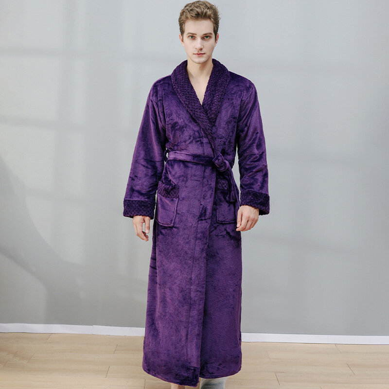 Men Sleepwear Women Nightgown Flannel Kimono Bathrobe Gown Loose Nightwear Intimate Lingerie Coral Fleece Lounge Wear Homewear