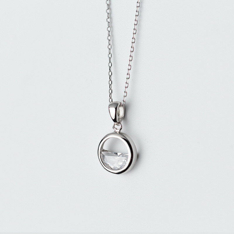 Ожерелье из настоящего стерлингового серебра 925 пробы с круглым кристаллом, минималистичный кулон, ювелирные украшения для женщин вечерние