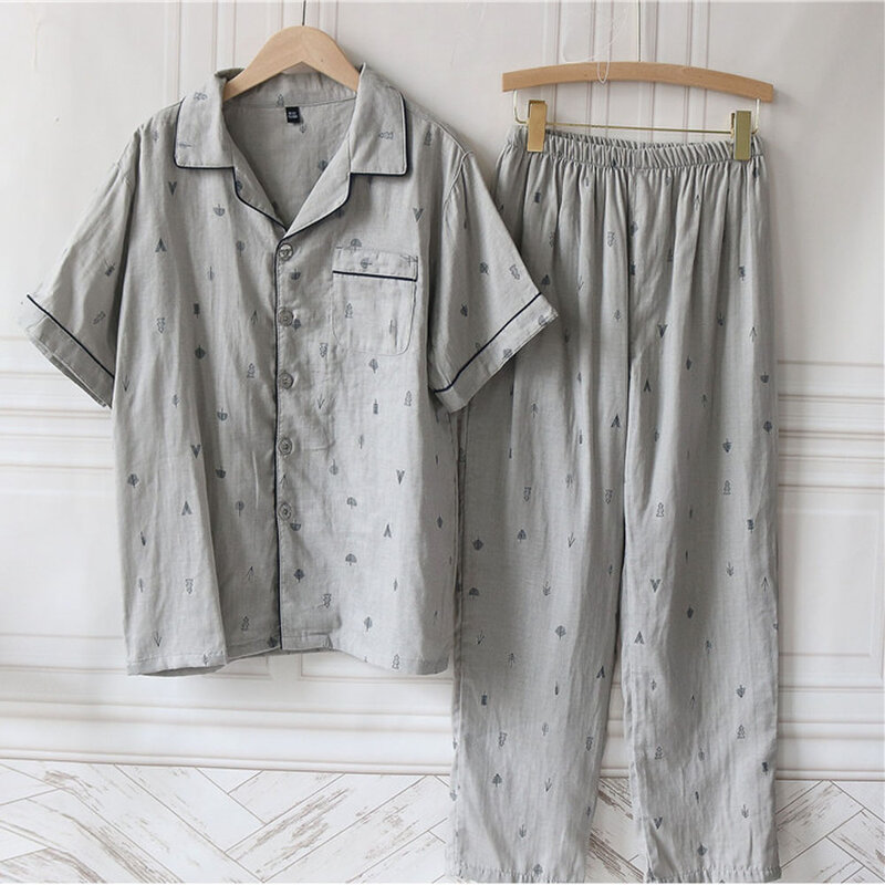 Set Piyama Baru Musim Panas Celana Lengan Pendek untuk Pria Katun Kasual Layanan Rumah Setelan Hadiah Terbaik Pakaian Tidur Nyaman