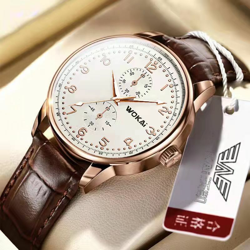 Wokai-メンズクォーツウォッチ,高品質のレジャー腕時計,防水,発光,ビジネス,シンプルなスタイル