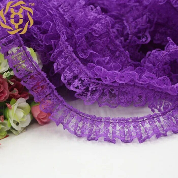 1M plisado guipur cinta de encaje de tul 2,5 cm Diy costura en blanco negro púrpura encaje tela vestido decoración artesanía suministros JH13