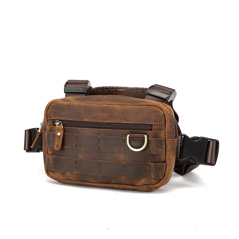 Genuine Leather Vintage Streetwear Men Hip-Hop Chest Bag Two Straps Chest Rig Bag Trendy Style Rectangle Chest Utility Pack 281