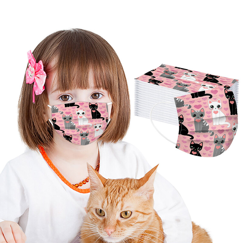 50 crianças unissex máscaras máscara de impressão de gato máscara de boca reutilizável rosto não tecido descartável máscaras de boca mondkapjes