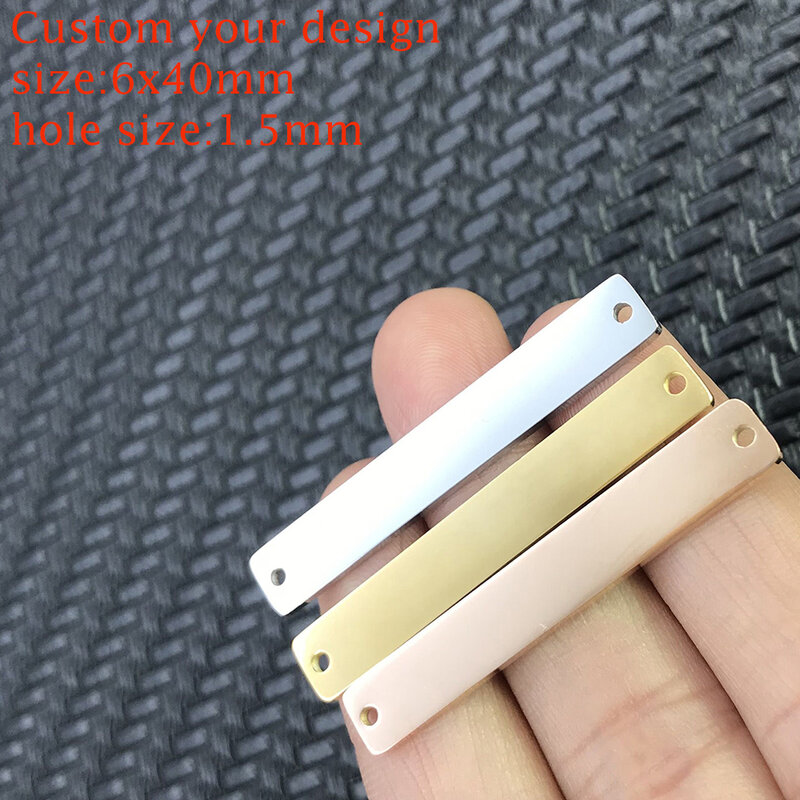 MYLONGINGCHARM incisione Laser gratuita 30 pezzi connettori barra rettangolare in acciaio inossidabile-logo o design personalizzati-pendente rettangolare