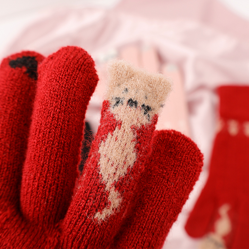 Зимние женские красные кашемировые вязаные перчатки новогодние подарки грелка для рук утолщенная подкладка полная кожа лыжные перчатки на запястье