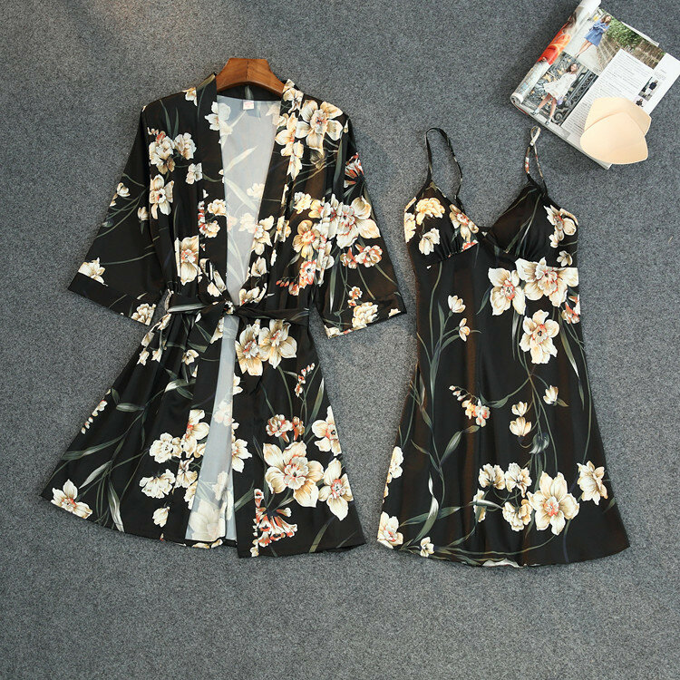 Lisacmvpnel-ベルトと胸パッド付きの女性用プリントドレス,セクシーなサテンのソフトタッチバスローブ,新しい夏のコレクション