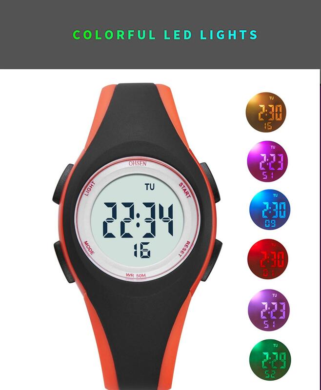 OHSEN-relojes deportivos para niños, pulsera electrónica de silicona azul a prueba de agua, cronómetro, reloj Digital para niños y niñas, 50M