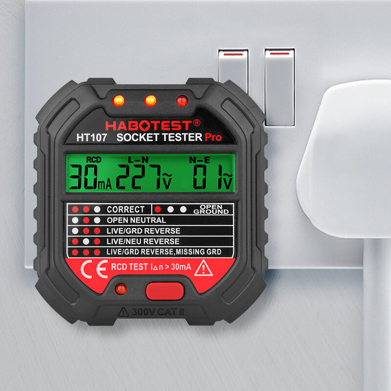 Habotest-Soquete Tester Pro Teste De Tensão, Detector De Soquete, Reino Unido E UE Plug, Linha Zero Plug, Verificação De Fase De Polaridade, RCD 30mA