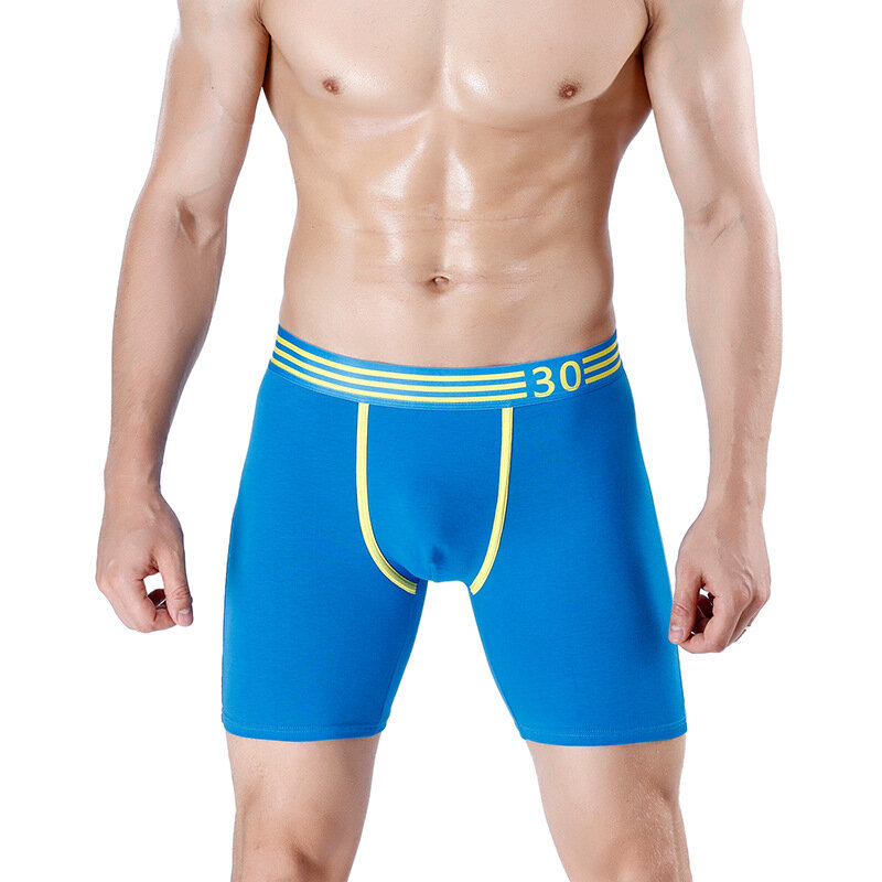 Shorts boxer de algodão masculino, alta elasticidade, boxers de perna longa, cintura média, cueca tronco, 2 unidades