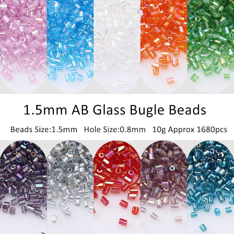 Glass Bugle Beads para Fazer Jóias, Cor AB, 15, 0 Chapeamento, Grânulos de Semente, Tubo, DIY, Bordado, Acessórios Artesanais, 1.5mm, 1680 Pcs