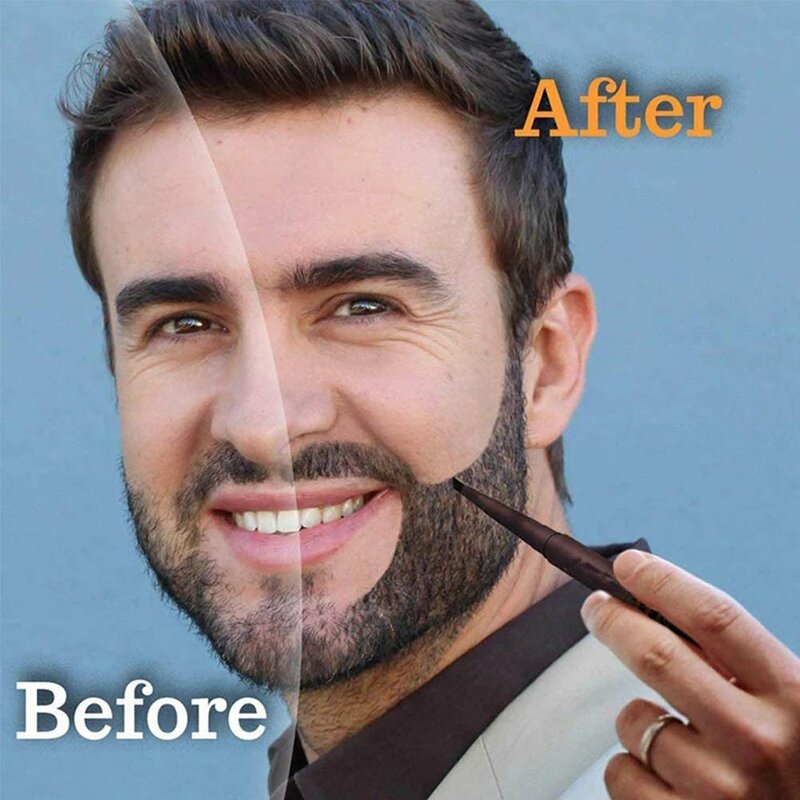 Lápiz de barba 2 en 1 para hombre, pluma de cuatro puntas, resistente al agua y al sudor, con Kit de pinceles