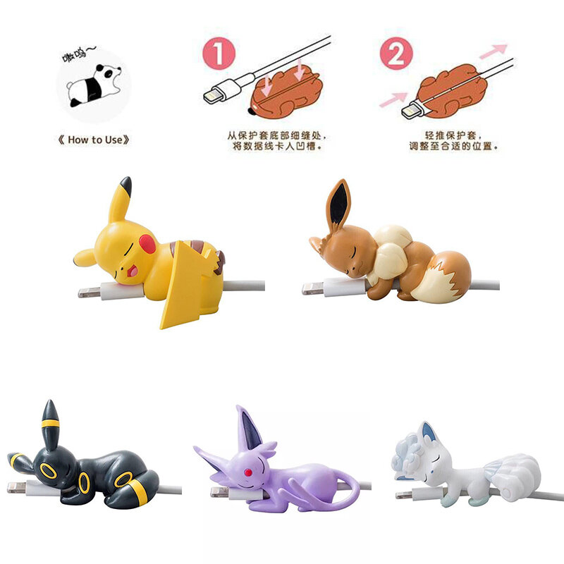 Capa protetora para cosplay de pokemon, acessórios com cabo usb protetor mordendo para pikachu eevee pokemon go
