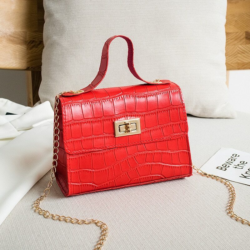 بولي Leather جلد النساء حقائب 2020 جودة عالية الكورية التمساح نمط حقيبة يد السيدات الكتف رسول سلسلة قفل صندوق مربع صغير
