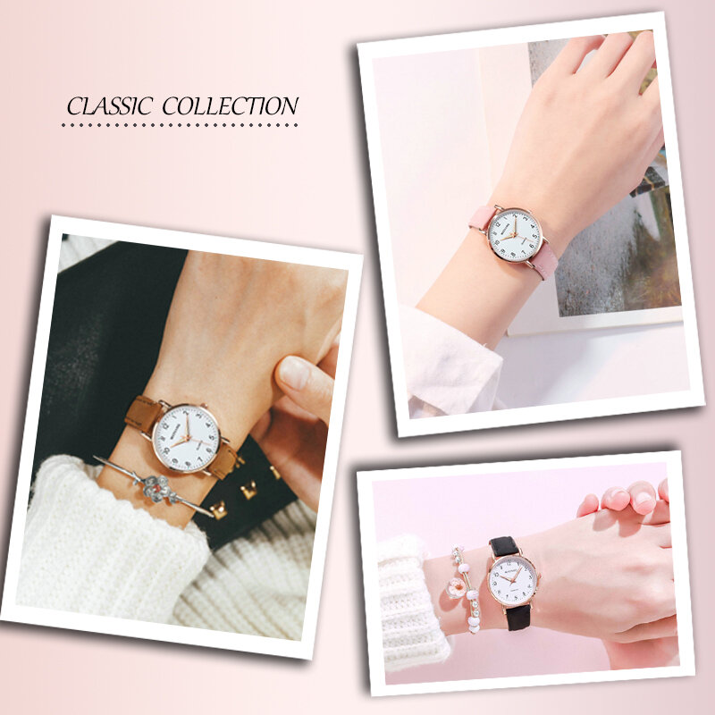 Relógio feminino casual com cinto de couro, relógio de pulso feminino, relógio de quartzo com mostrador pequeno, nova moda, 2023