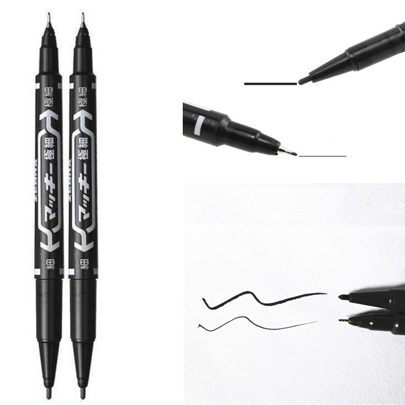 Fineliner Drawing Dual Tip Marker Pen, Escrita do artista, Mark, CD Glass, Office Supply, Papelaria escolar, preto, azul, vermelho, 10pcs, MP20