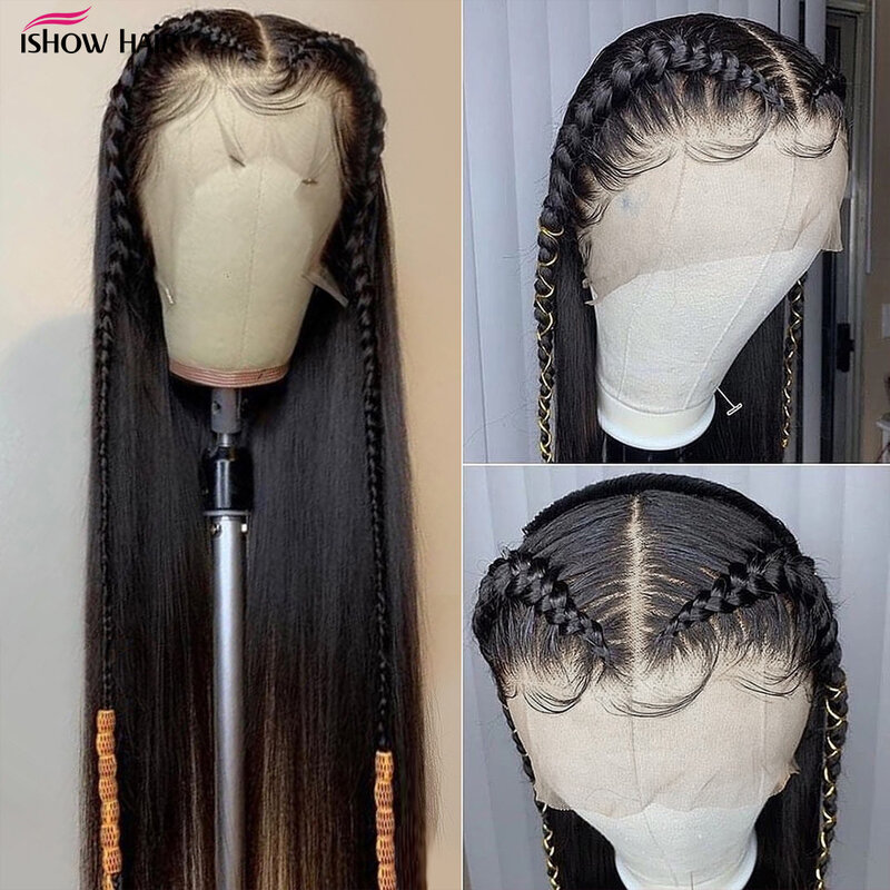 Ishow-Perruque Lace Front Wig Brésilienne Naturelle Lisse, Cheveux Humains, 13 Tages, 5x5, 30 Pouces, pour Femme