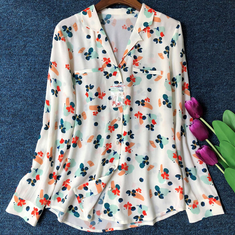 Frühling Neue Gedruckt Shirts Frauen Langarm Einreiher Vintage Elegante Bluse Revers Floral Weiche Beiläufige Plus Größe Wilden tops