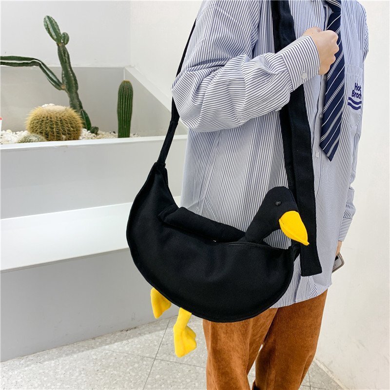 Bolsa de Lona Verão Tendência Feminina 2021 Cute Goose Shopper Bag Mulher Cartoons Girl Casual Messenger Bag Engraçado Bolsa de Ombro Feminina