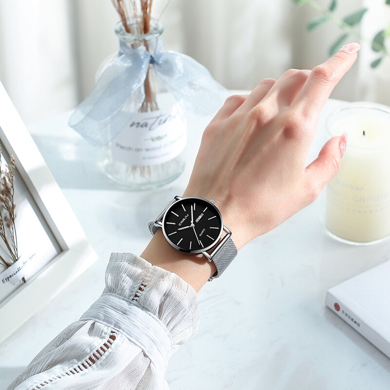 CRRJU urocze zegarki dla kobiet Top marka luksusowa moda biznes panie zegarek pasek ze stali nierdzewnej Casual zegar kwarcowy Relogio