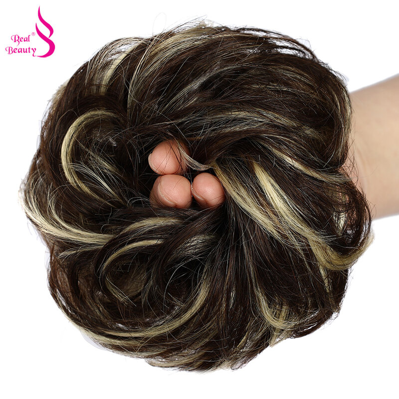 Real Beauty Fluffy Chignon With Band Brazilian Remy Human Hair Tousled Messy Bun Updo Chignon Hair Ponytail Hairpiece 20Gram