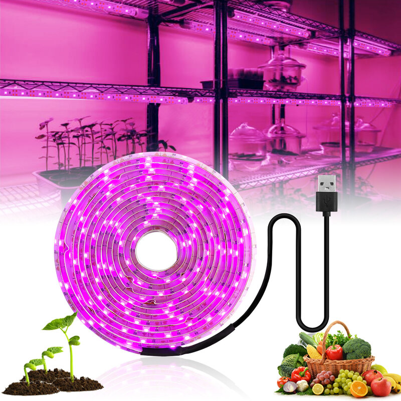 الصمام تنمو ضوء كامل الطيف 5V USB تنمو ضوء قطاع 2835 LED فيتو مصابيح للنباتات الدفيئة المائية تزايد 0.5M 1M 2M 3M