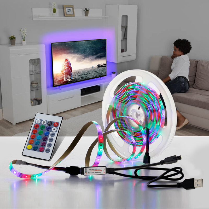 Tira de luz LED USB de 5V 1M 2M 3M 4M 5M blanco cálido/Blanco/RGB tira de LED 2835 iluminación de fondo de TV decoración de luces de hadas.