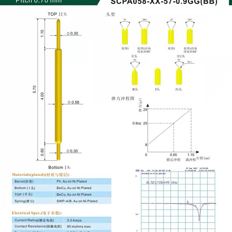 고주파 테스트 소형 바늘 BGA058BU5.7L, 양두 프로브 미세 바늘 BGA 반도체 테스트