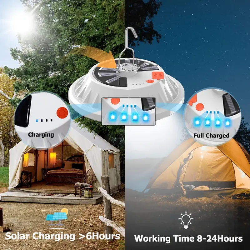 Linterna Solar portátil para acampar, luz LED recargable de emergencia, Banco de energía Solar para iluminación portátil