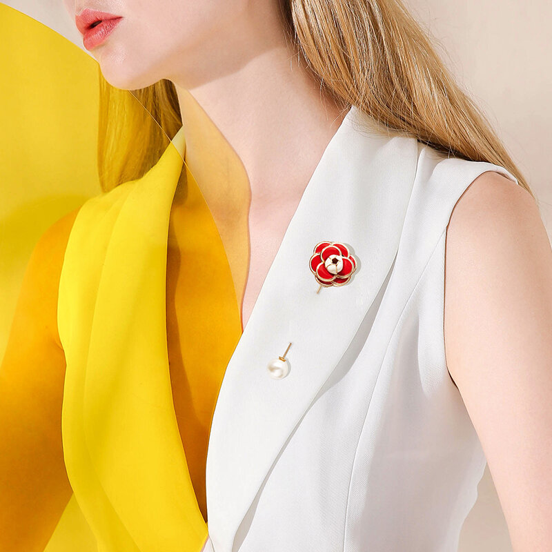 Mode Kamelie Pin One Pin Brosche Luxus Schal Schnalle Perle Blume Kleidung Broschen Weibliche Zubehör