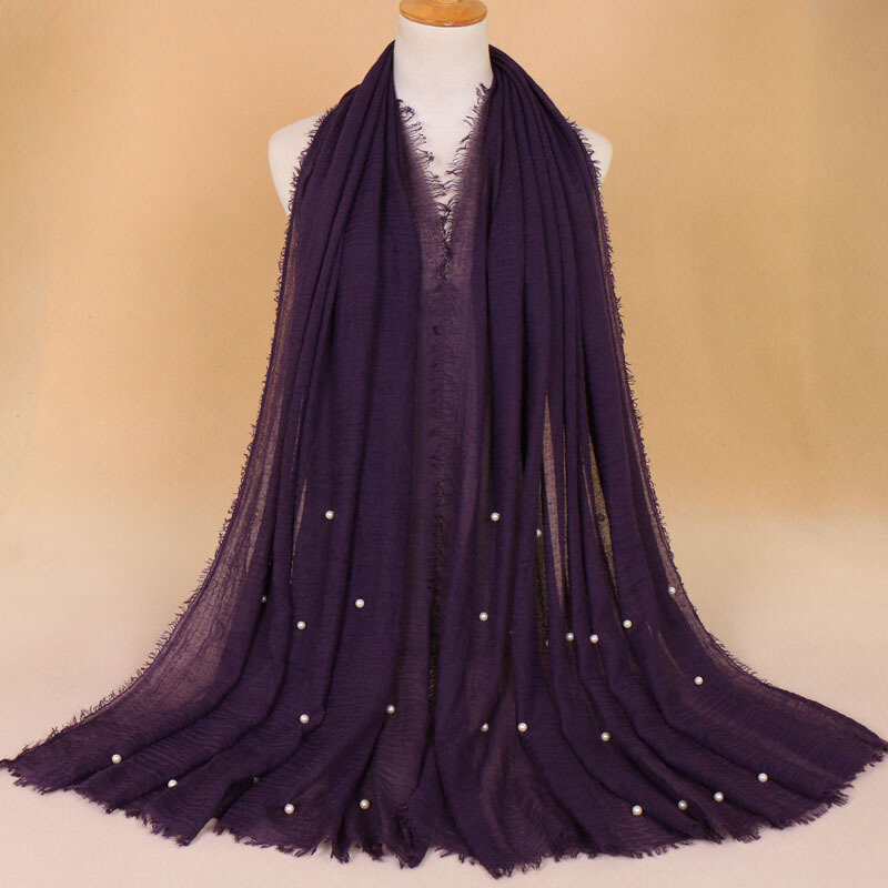 Накидка Хлопковая женская, Дамский шарф шаль, с жемчужными бусинами