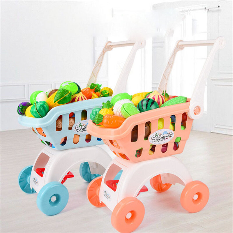 大型スーパーマーケットのショッピングカート,おもちゃのカート,車のプッシュ,果物のシミュレーション,女の子のためのプレイハウス,28ピース/セット
