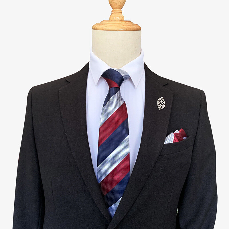 Gravata de design masculina para casamento, gravatas de seda listrada com pescoço para homens, conjunto hanky de negócios para festas, presentes para homens