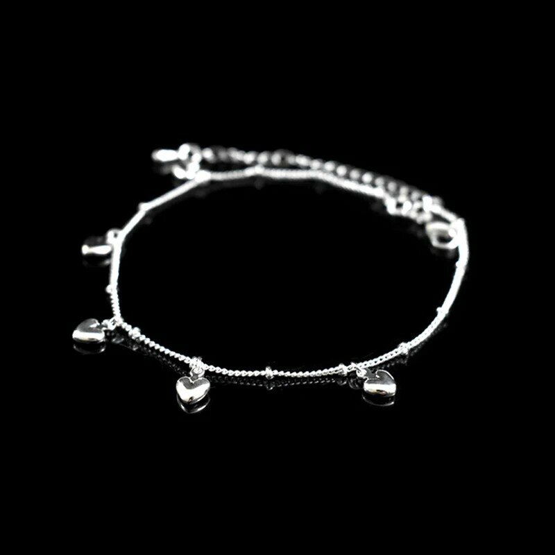 Baru Fashion 925 Sterling Silver Sederhana Indah Hati Liontin Gelang Wanita Perhiasan Hadiah Ulang Tahun Musim Panas Kaki Rantai Gelang