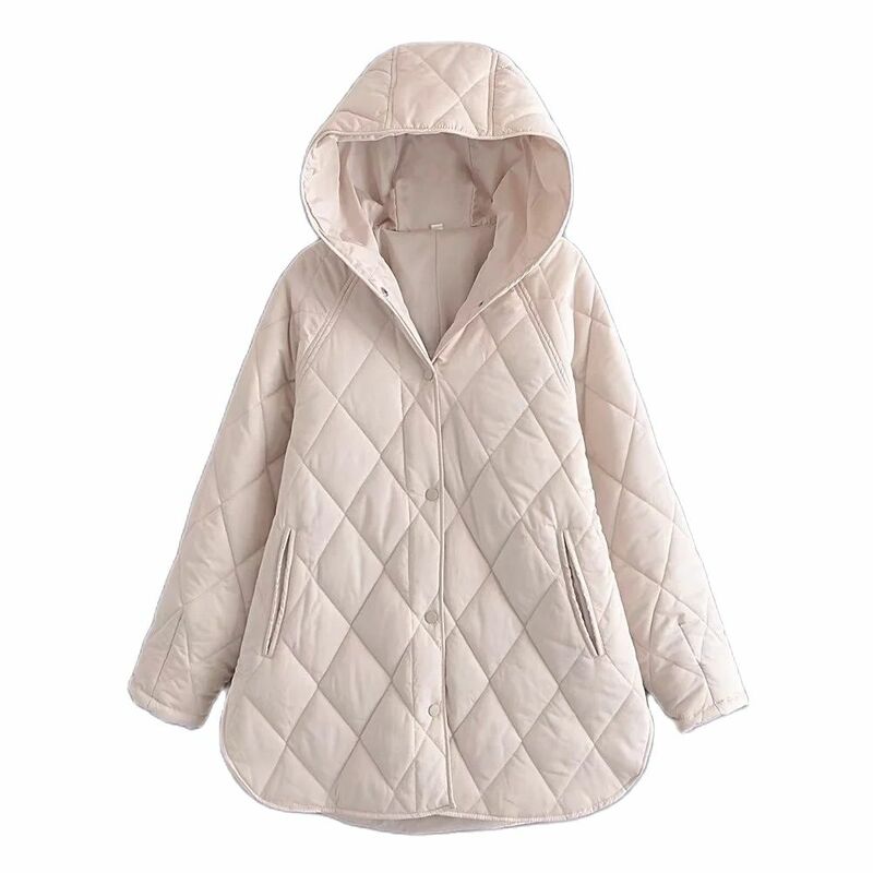 XEASY-abrigo informal de algodón para mujer, Parkas de manga larga, Top elegante, Vintage, cálido, color Beige, para invierno, 2021
