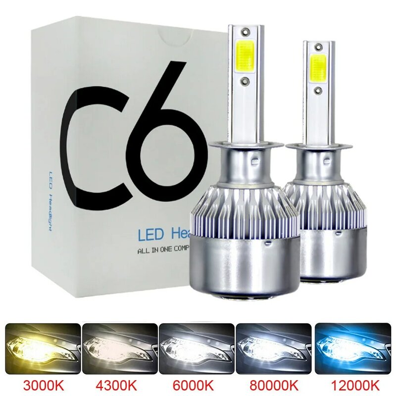2 pezzi C6 H1 H3 lampadine per fari H7 luci per Auto a LED H4 880 H11 HB3 9005 HB4 9006 H13 6000K 4300K 12000K 80W 8000LM fari automatici
