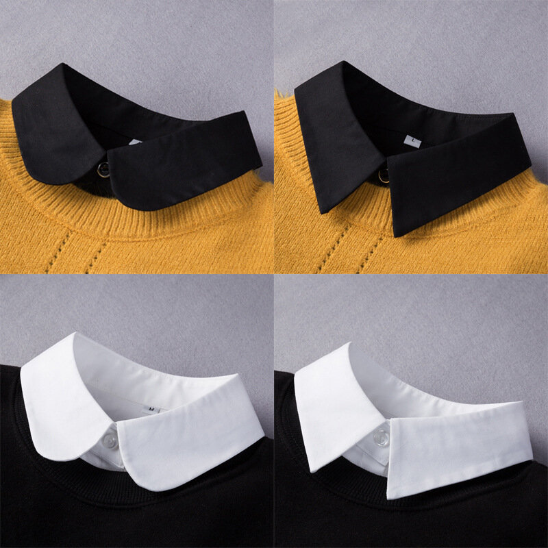 Black White Fake Collar for Women Shirt Sweater Detachable Collar False Collar Lapel Blouse Tops Faux Col Neckwear Nep Kraagje