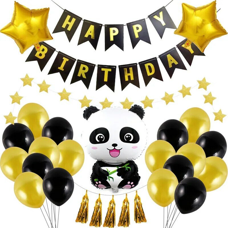 Panda Theme Party Decorations Supplies Children Birthday Party Baby Shower Disposable Tableware Set Balloon Banner Straws