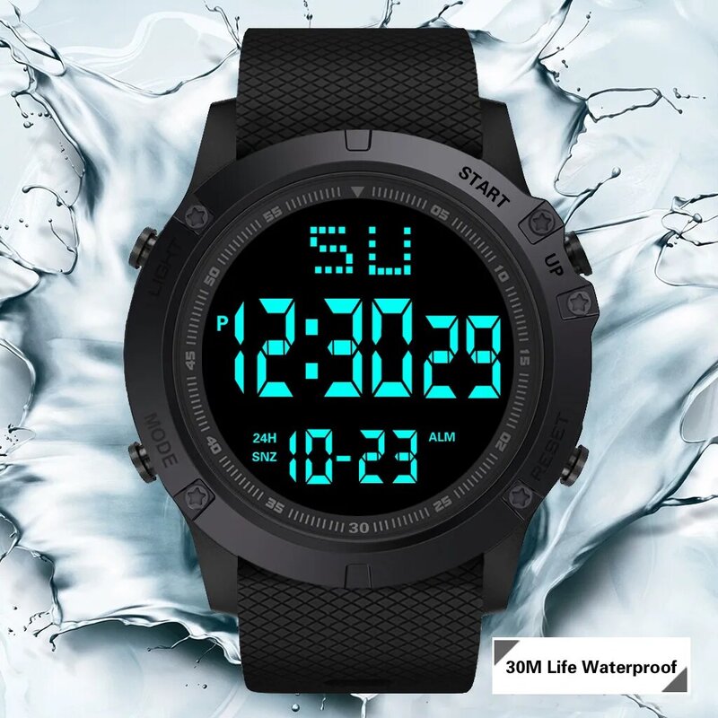 Reloj de pulsera de cuarzo para hombre, cronógrafo Digital LED con fecha, militar, deportivo, de goma, con alarma, resistente al agua