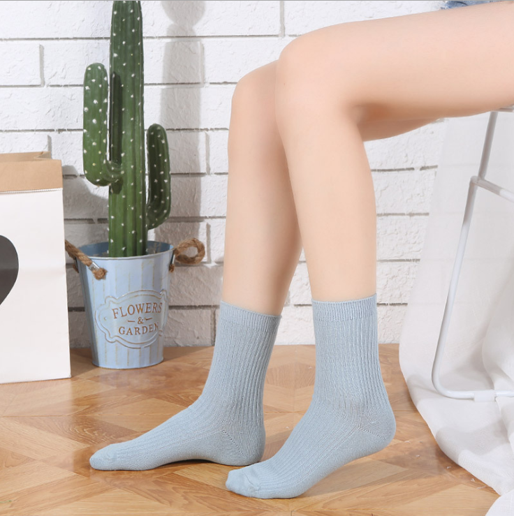 Autumn and winter new double needle middle tube women's socks winter candy color four season leisure medium thick socks children