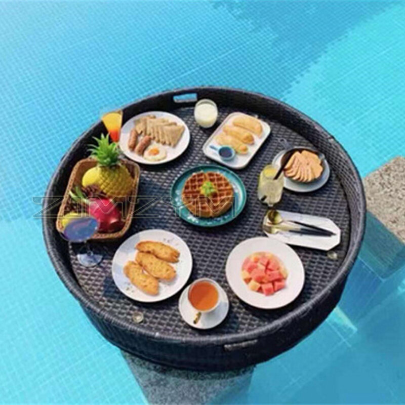 Bandeja de mimbre flotante para piscina, plato para desayuno, té de la tarde y cena, cesta de ratán para Hotel, Bali