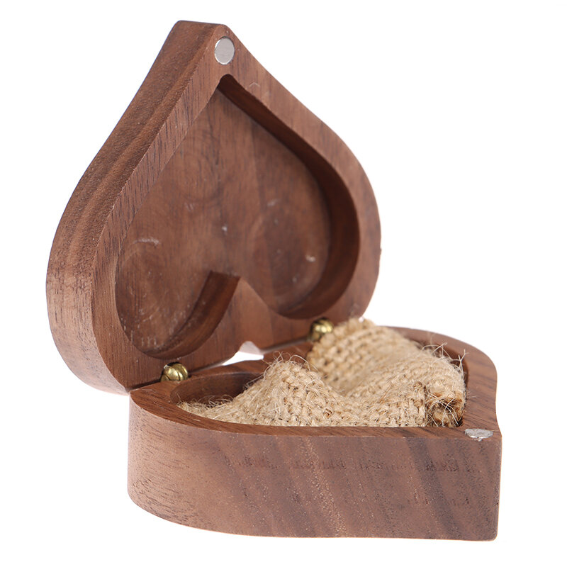 1 pièces anneaux en bois de mariage organisateur de bijoux présentoir de voyage Portable stockage coeur/carré forme boîte emballage en noyer